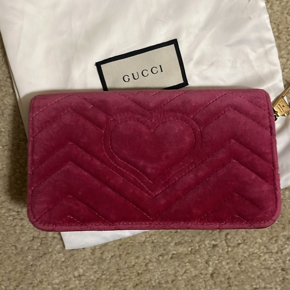 Auth GUCCI MARMONT LOVE PINK VELVET CLUTCH Purse Handbag Pearls & Gold - Picture 13 of 13